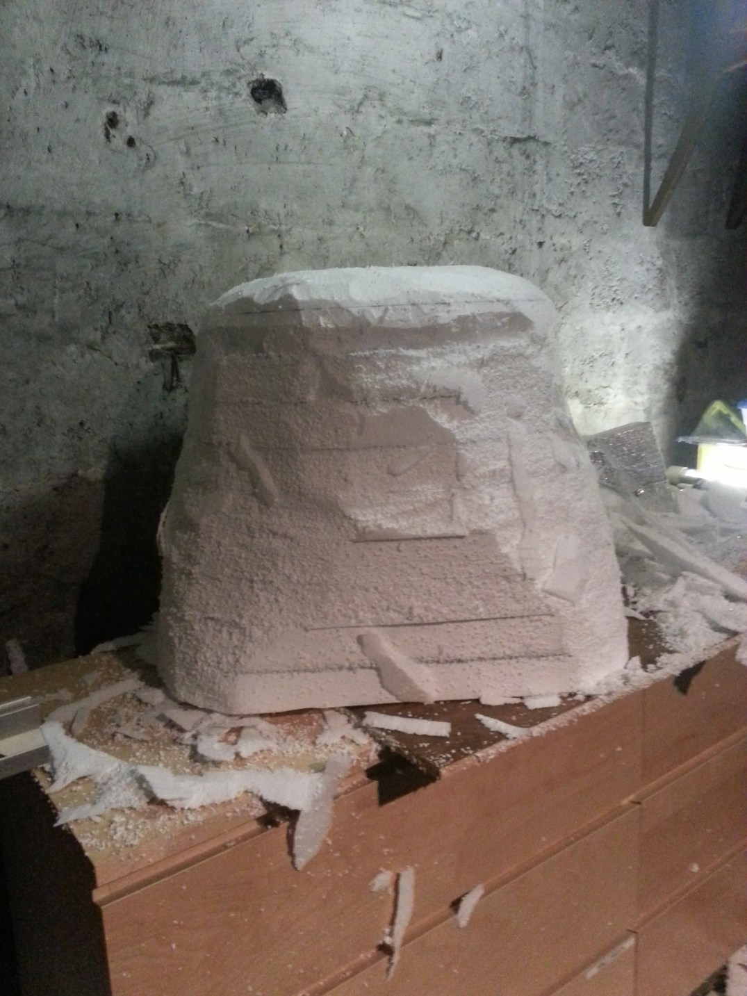 Spaceballs Dark Helmet - Work in progress 1. Carved from rigid foam insulation.
