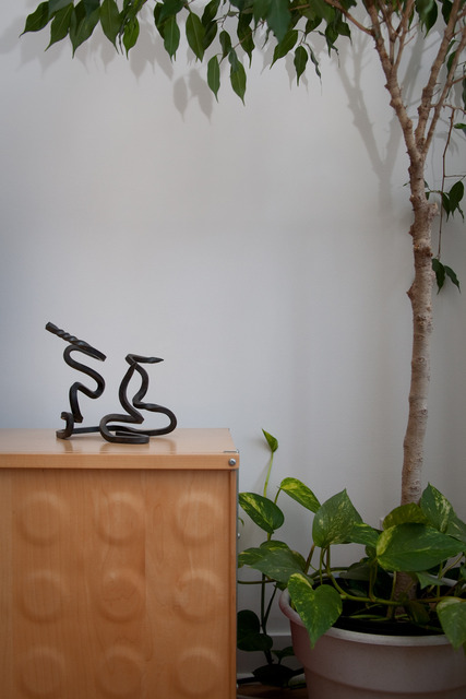 Twist. Iron sculpture made using a coke forge, hammer and anvil.