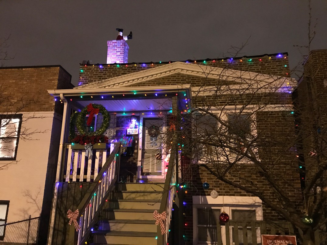 faux chimney with Santa legs