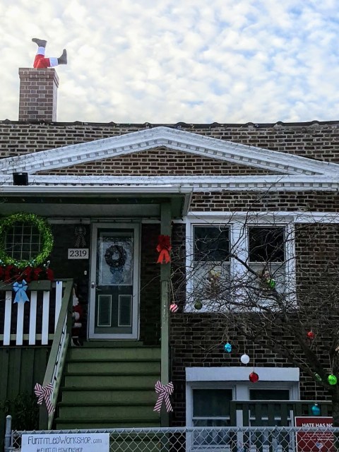 faux chimney with Santa legs