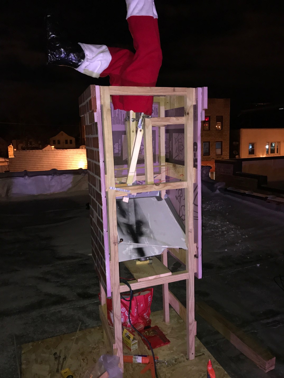 faux chimney with santa legs