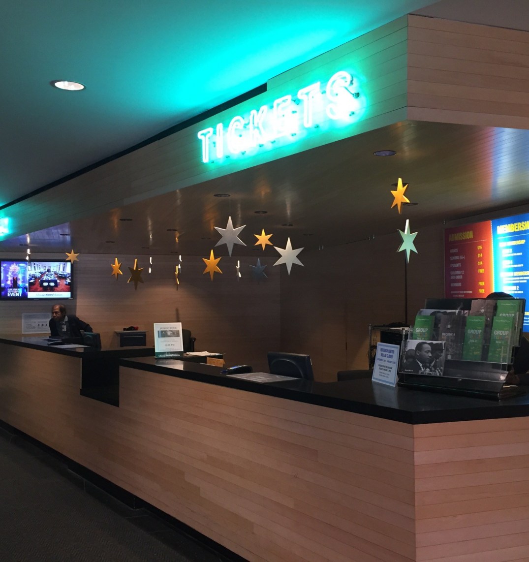 Gold and silver stars hanging at the Chicago History Museum